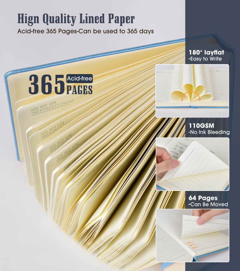 Ansopu Lined Journal Notebook -365 Pages A5 Thick Journals for Writing College Ruled Notebook  Hardcover Leather Journal for Women Men  Daily Journal Notebook for Work  Note Taking  100Gsm Lined Paper ( 5.75'' X 8.38'' Blue) - Image 3